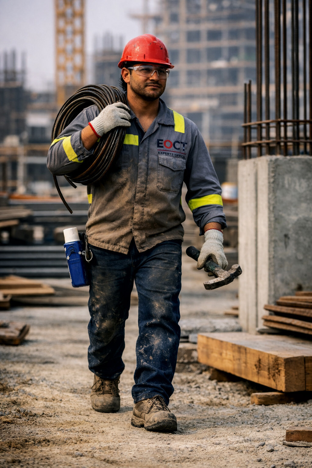 EOCT site technician carrying materials